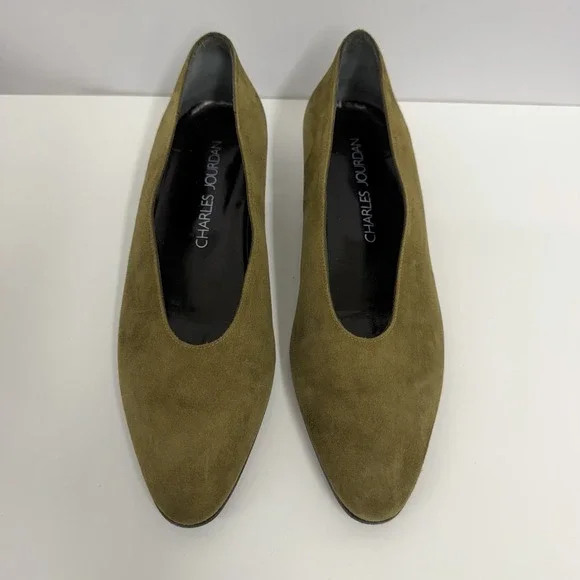 Vintage Charles Jourdan Suede Shoes Olive Green Needs TLC 7 1/2 M - Picture 3 of 10
